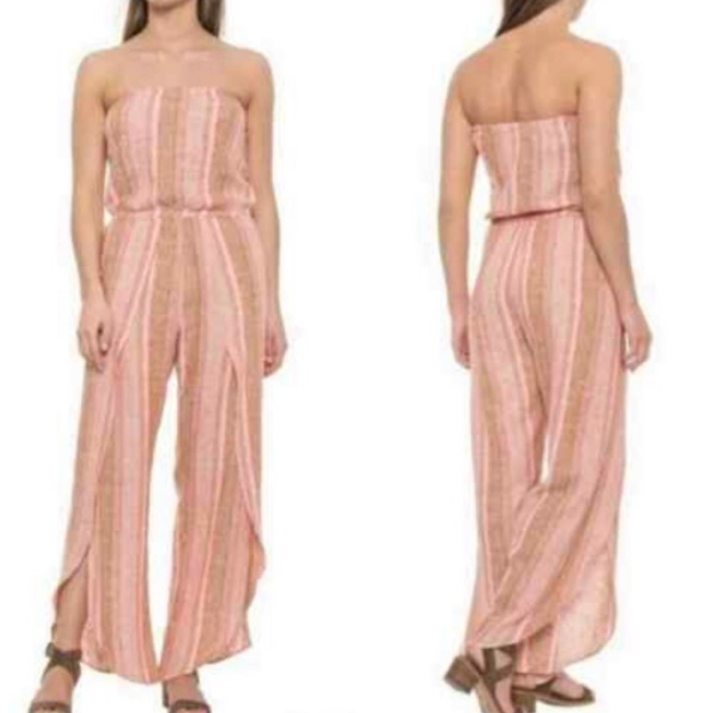 DREW Emerson striped linen blend jumpsuit, medium